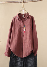 Heart Embroidered Striped Button Up Shirt